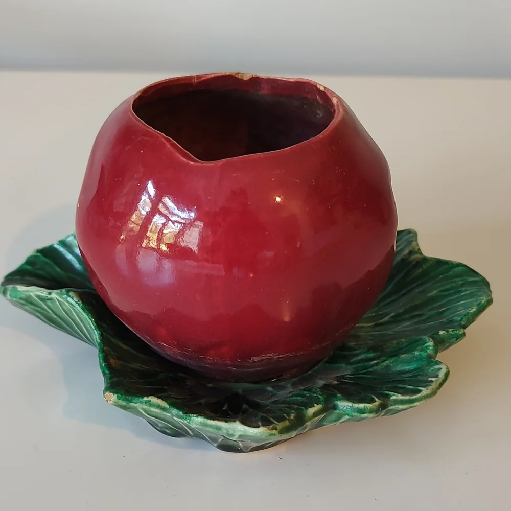 McCoy Pottery Vintage Apple Planter Vase 1950s FLAWS REPAIRED